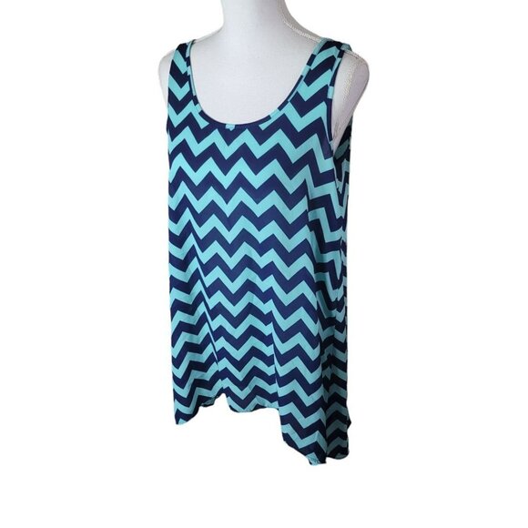 Pink Republic Chevron Sheer Dress Blue Teal Womens Large Sleeveless Ligtweight - Picture 1 of 10